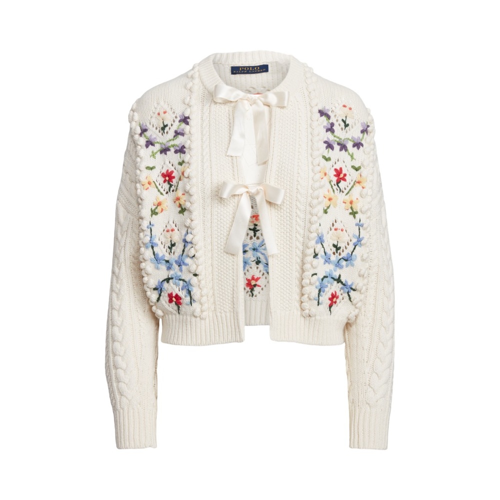 Polo Ralph Lauren Embroidered Cable Wool-Blend Cardigan